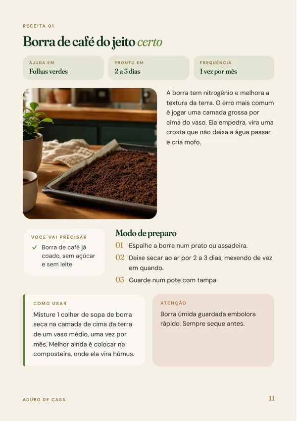 Página do ebook com a receita de borra de café