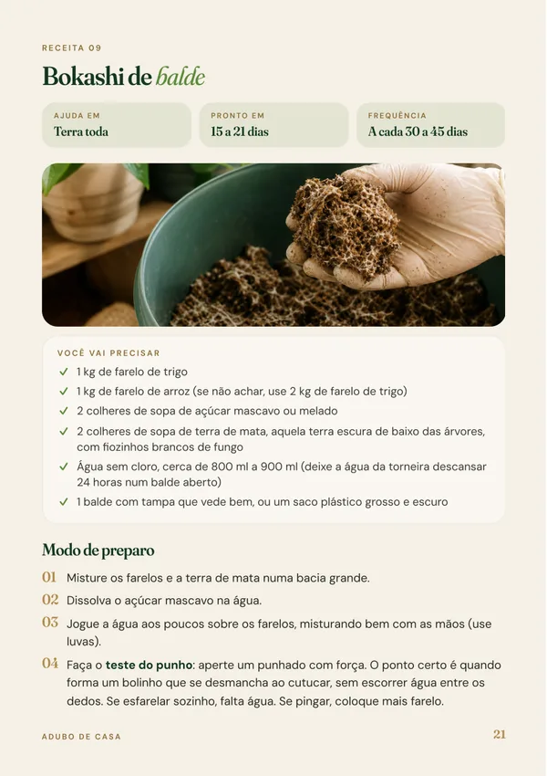 Página do ebook com a receita de bokashi de balde
