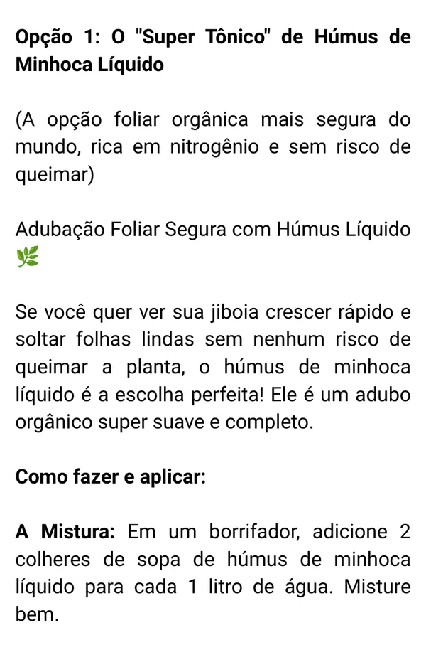 Página do ebook com o super tônico de húmus de minhoca