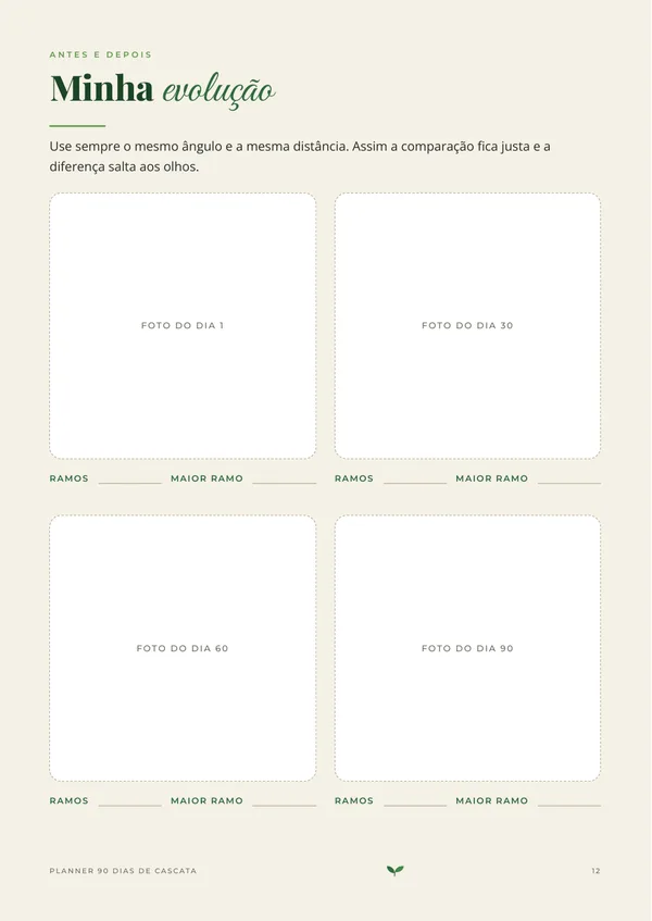 Página do planner para as fotos de evolução